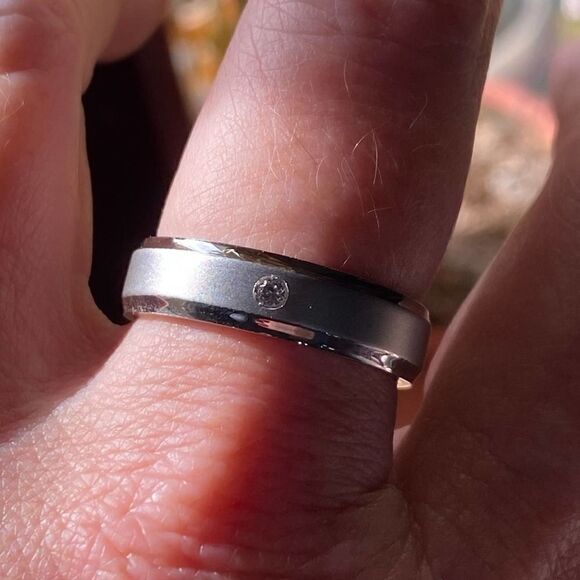 Mens Stainless Steel Wedding Band CZ Ring Sizes 9,10 - Picture 8 of 8